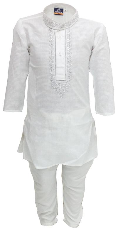 

P K GARMENTS Cotton Embroidered White Color Kurta Pyjama Set For Boy