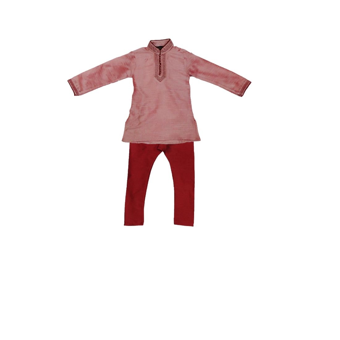 

P K GARMENTS Boy Raw silk Solid Kurta pyjama set - Pink Maroon