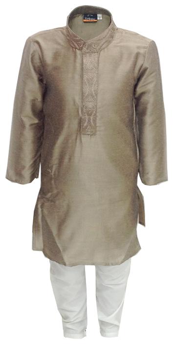 

P K GARMENTS Boy Cotton Solid Kurta pyjama set - Brown White