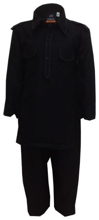 

P K GARMENTS Boy Cotton Solid Kurta pyjama set - Black