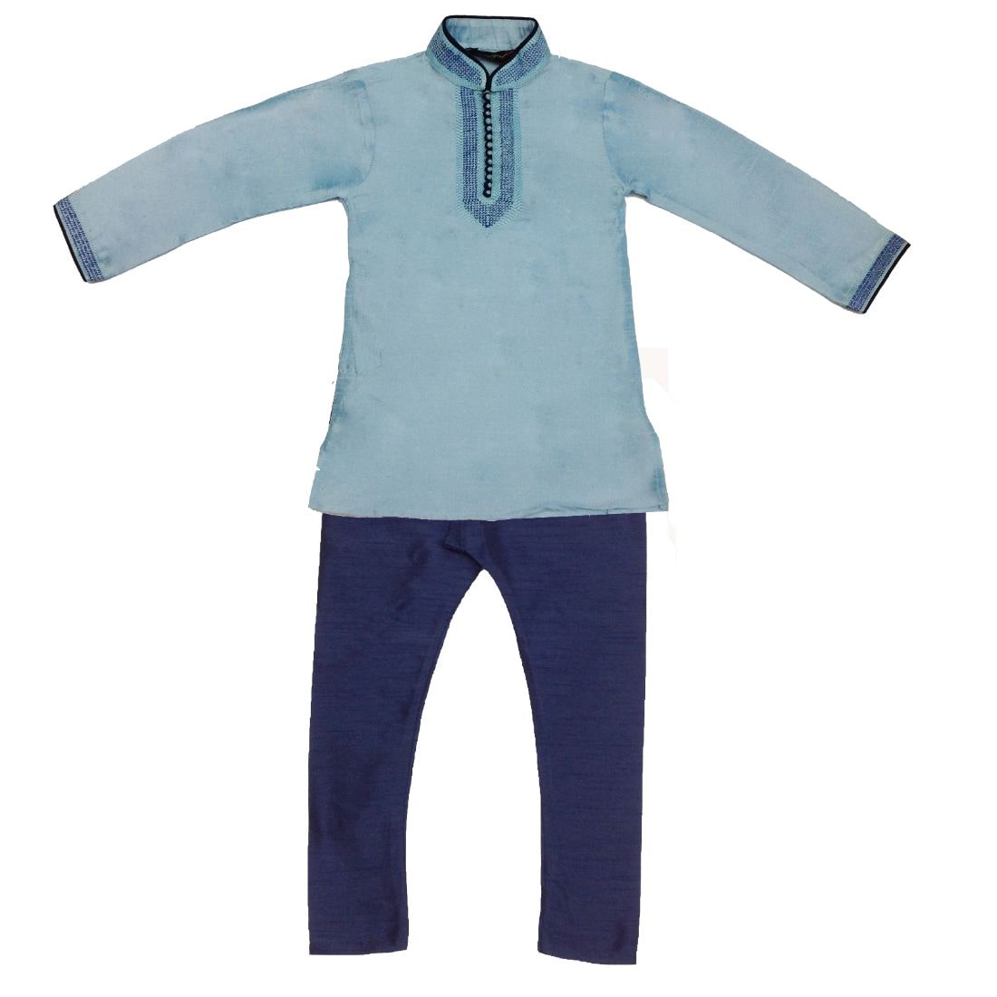 

P K GARMENTS Boy Raw silk Solid Kurta pyjama set - Green