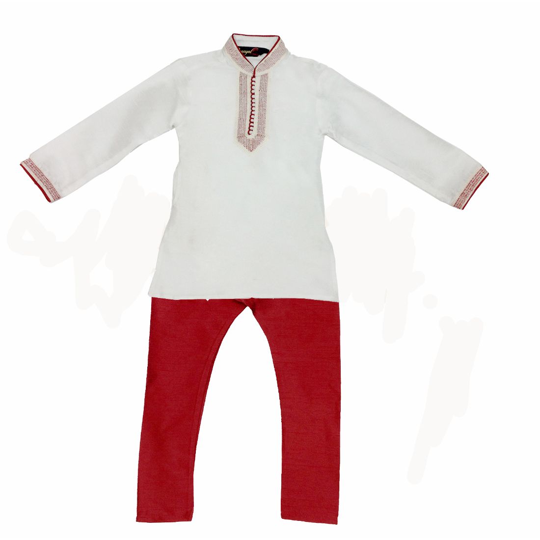 

P K GARMENTS Boy Raw silk Solid Kurta pyjama set - Cream Red