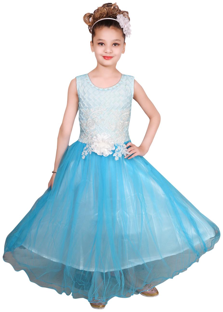 

P R Enterprises Blue Net Sleeveless Maxi Princess Frock ( Pack of 1 )