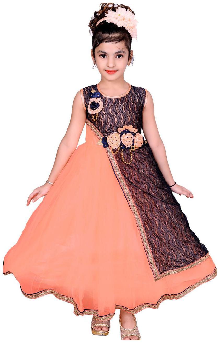 orange colour baby frocks