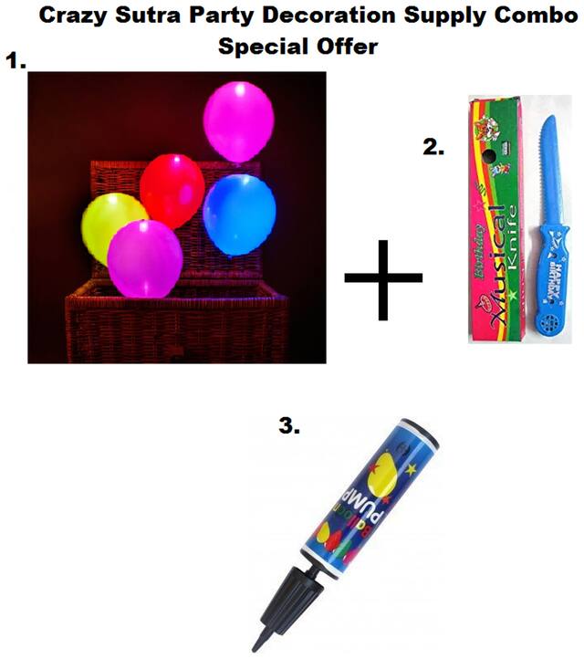 Pack Of 10 Premium Quality Led Balloons + Happy Birthday Musical Knife + Handy Air Balloon Pump/ Balloon Inflator