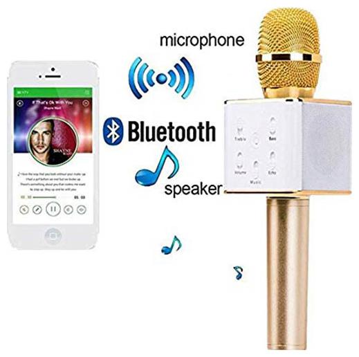 

Padraig Compatible with Smartphones Q7 Microphone Wireless Portable Handheld Singing Machine Condenser Microphone Mic And Speaker