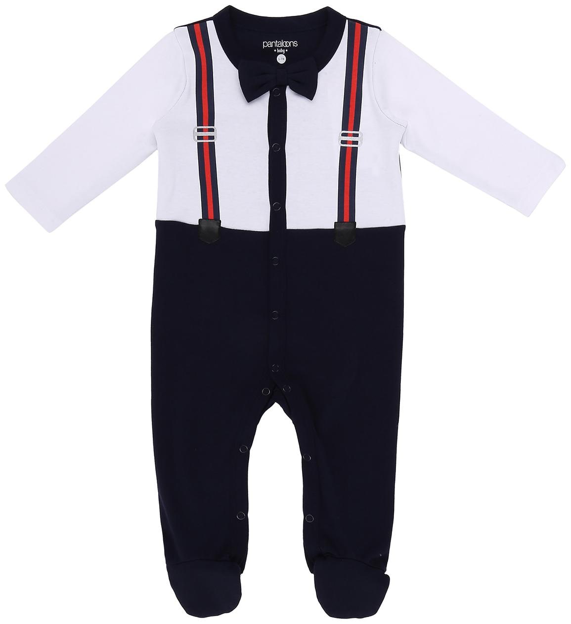 

Pantaloons Baby Baby boy Cotton Solid Sleep suit - White Blue