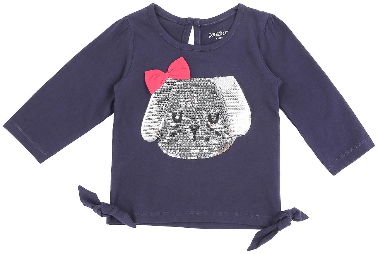 

Pantaloons Baby Cotton Embellished T shirt for Baby Girl - Blue