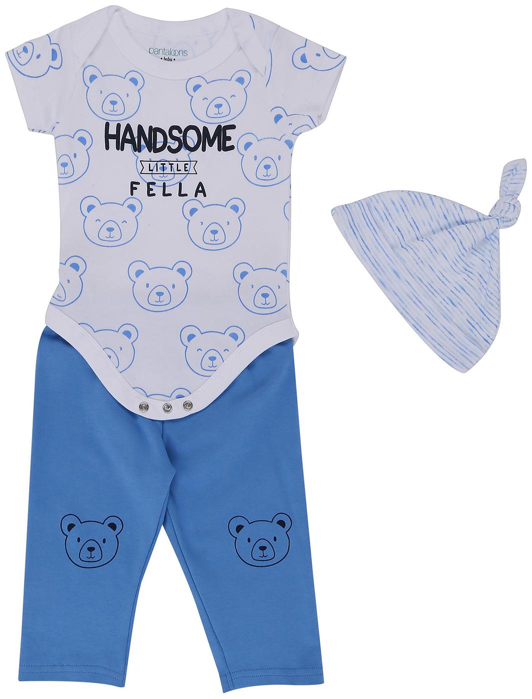 

Pantaloons Baby Baby boy Cotton Printed Body suit - White Blue
