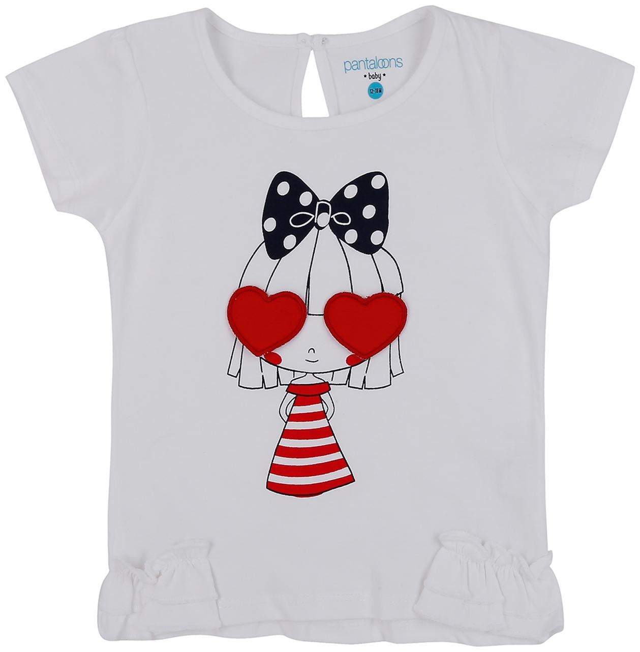 

Pantaloons Baby Cotton Printed T shirt for Baby Girl - White