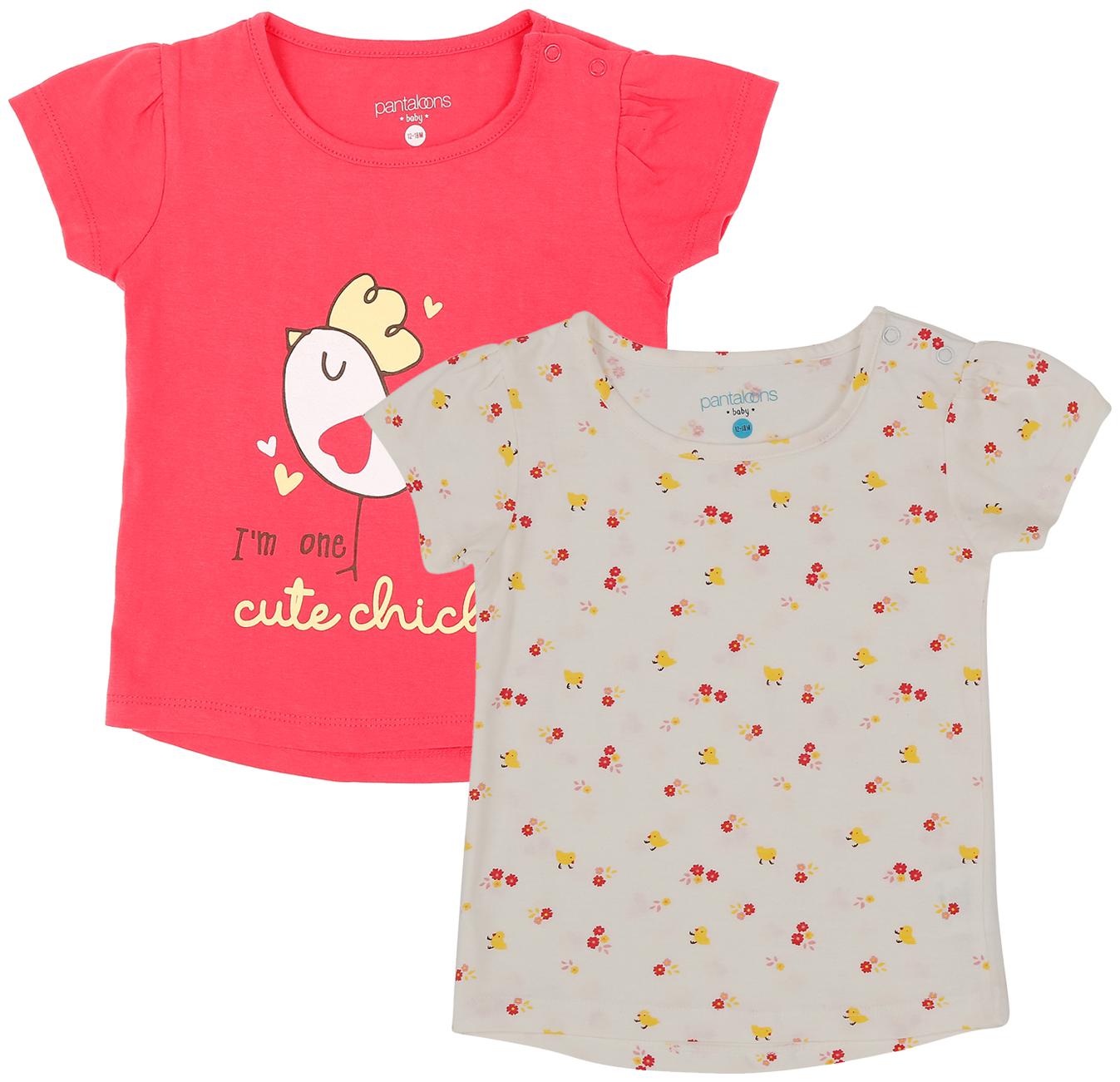 

Pantaloons Baby Cotton Printed T shirt for Baby Girl - Pink