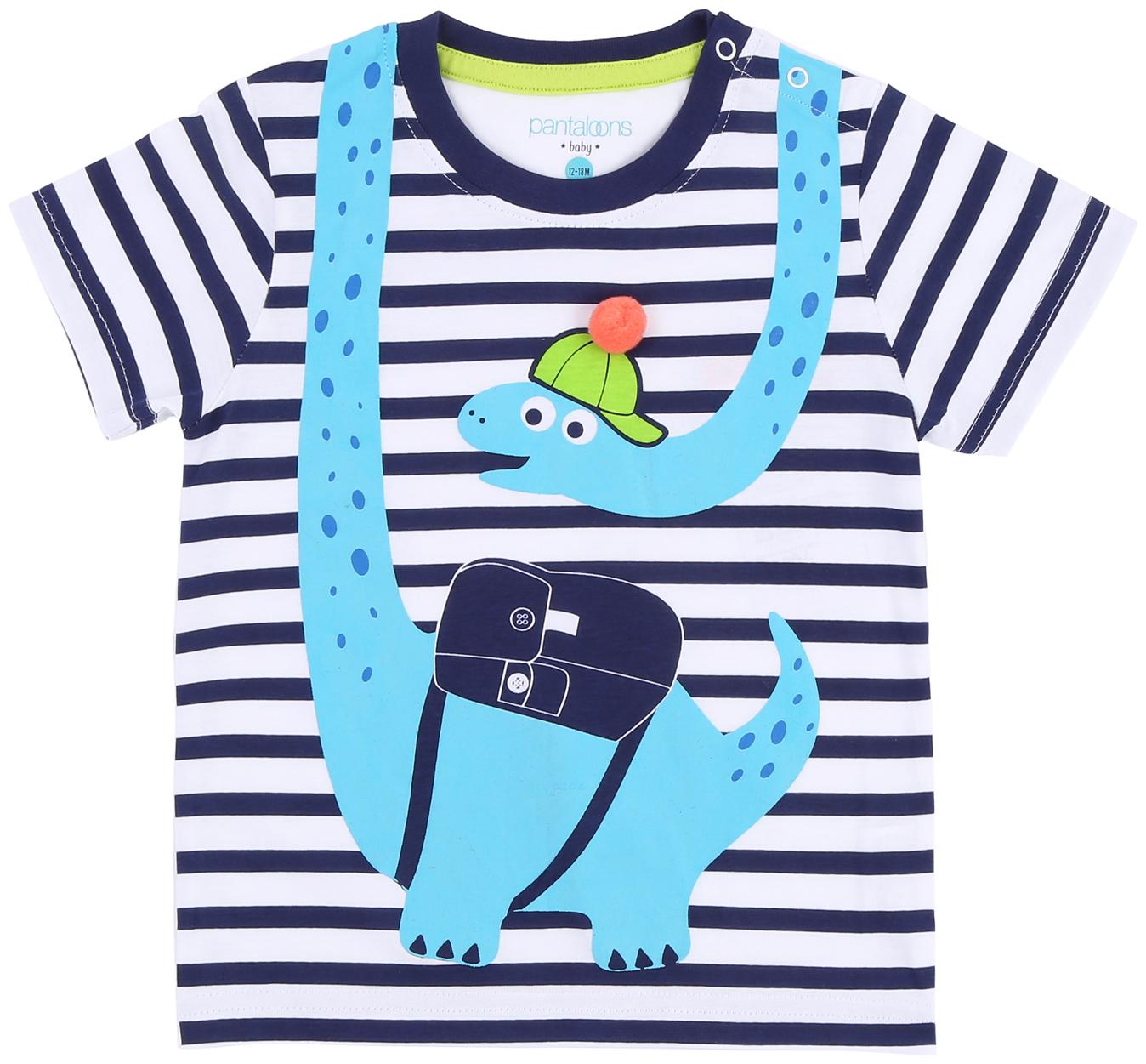 

Pantaloons Baby Cotton Striped T shirt for Baby Boy - White