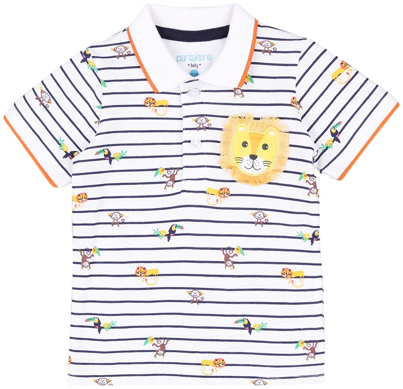 

Pantaloons Baby Cotton Striped T shirt for Baby Boy - White