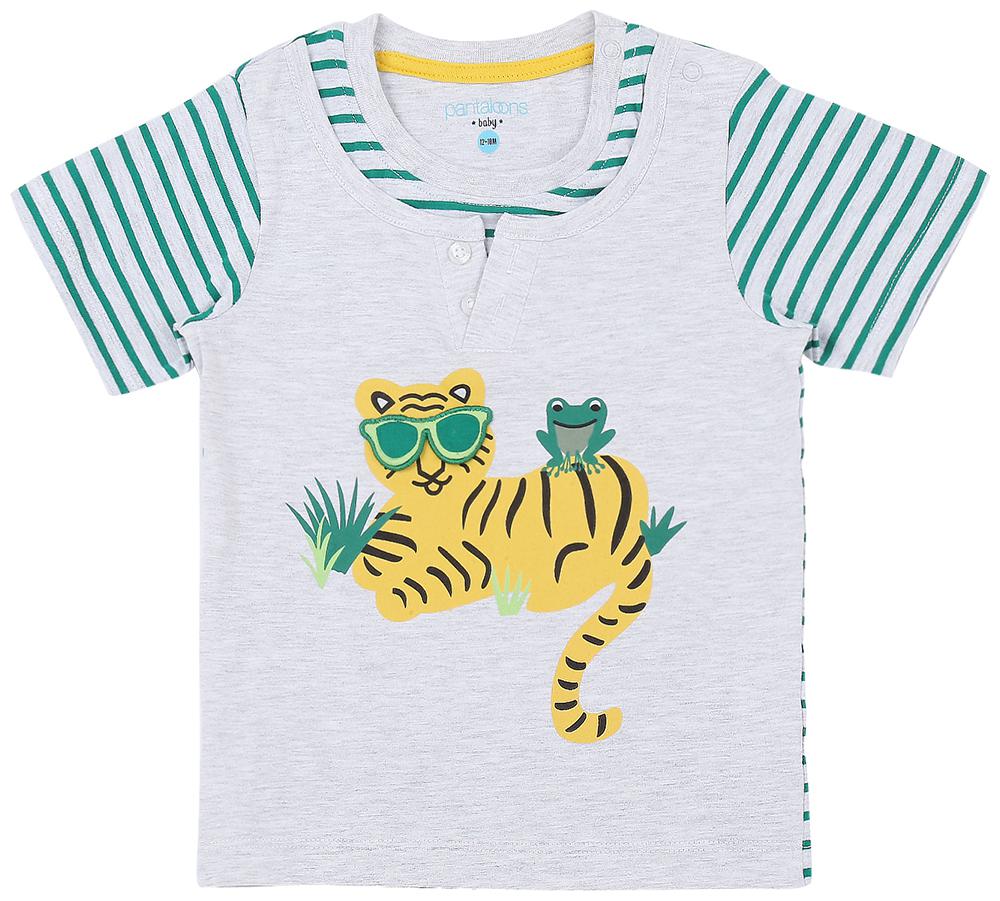

Pantaloons Baby Cotton Printed T shirt for Baby Boy - Grey