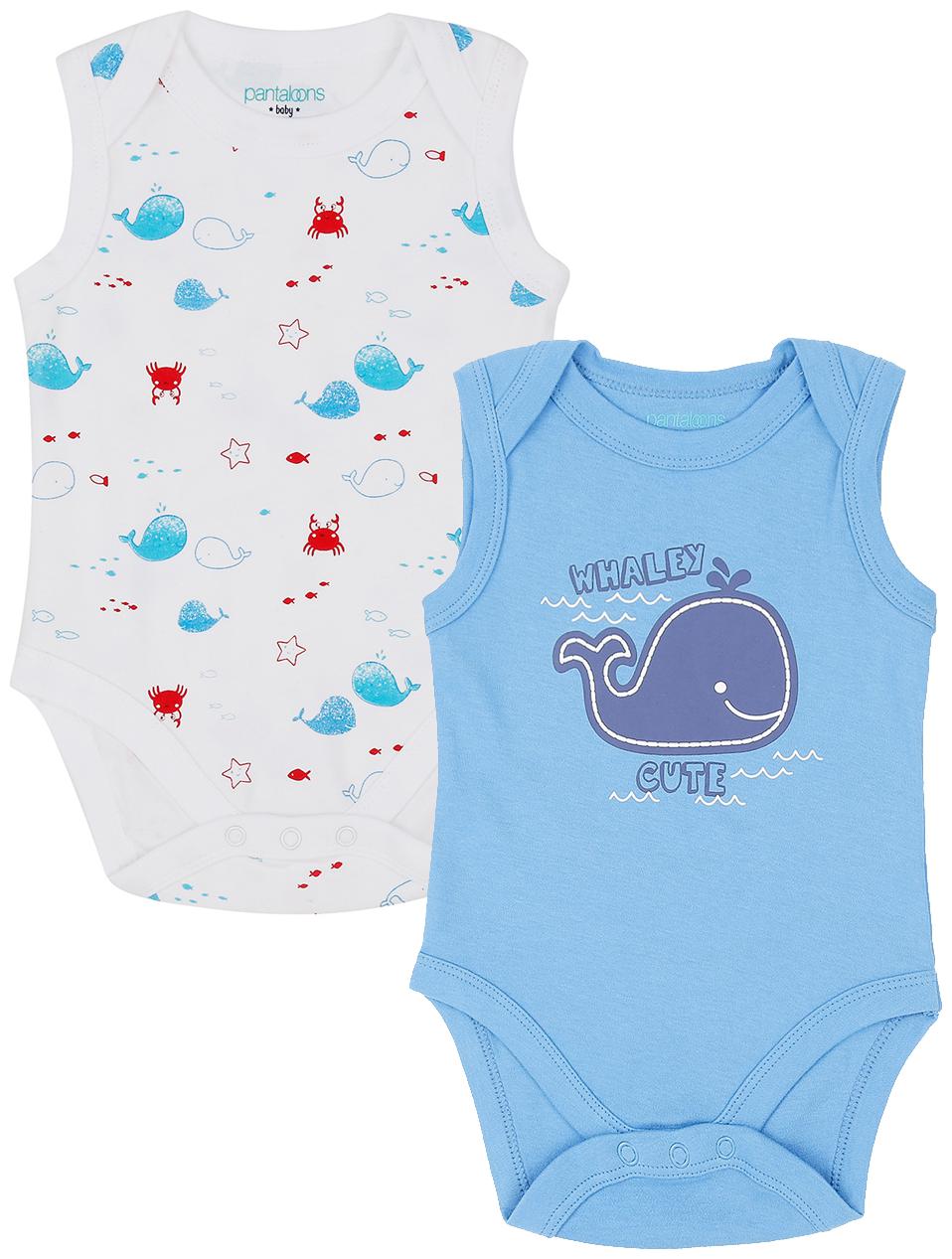 

Pantaloons Baby Baby boy Cotton Printed Body suit - Blue White