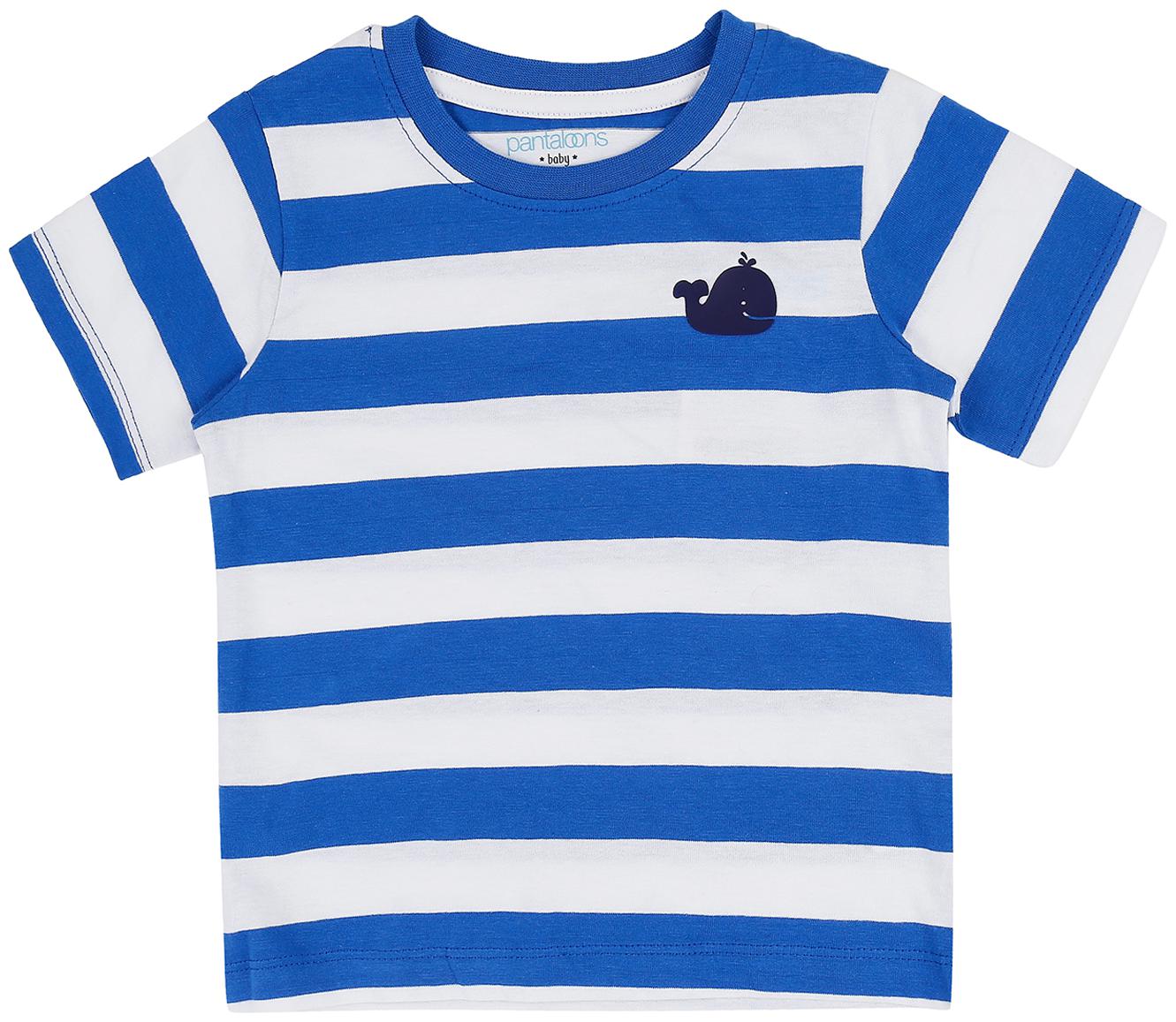 

Pantaloons Baby Cotton Striped T shirt for Baby Boy - Blue