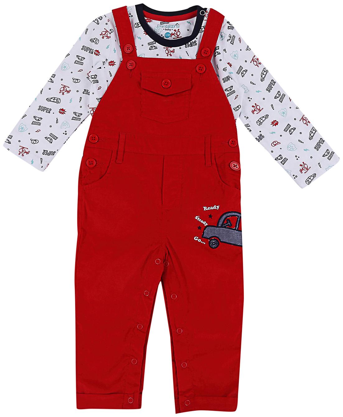 

Pantaloons Baby Baby boy Cotton Printed Winterwear onesie and romper - Red
