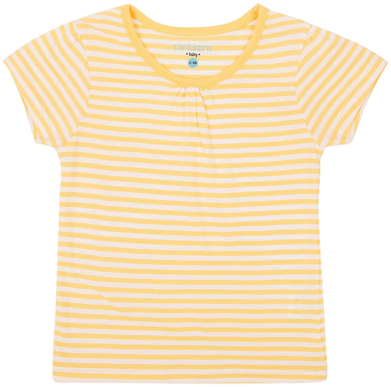 

Pantaloons Baby Cotton Striped T shirt for Baby Girl - Yellow