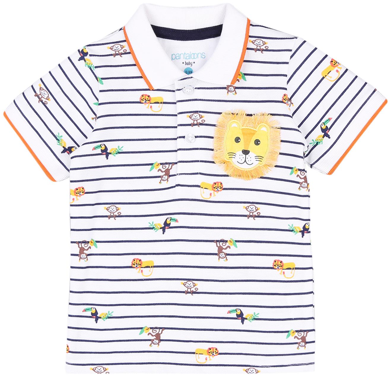 

Pantaloons Baby Cotton Striped T shirt for Baby Boy - White