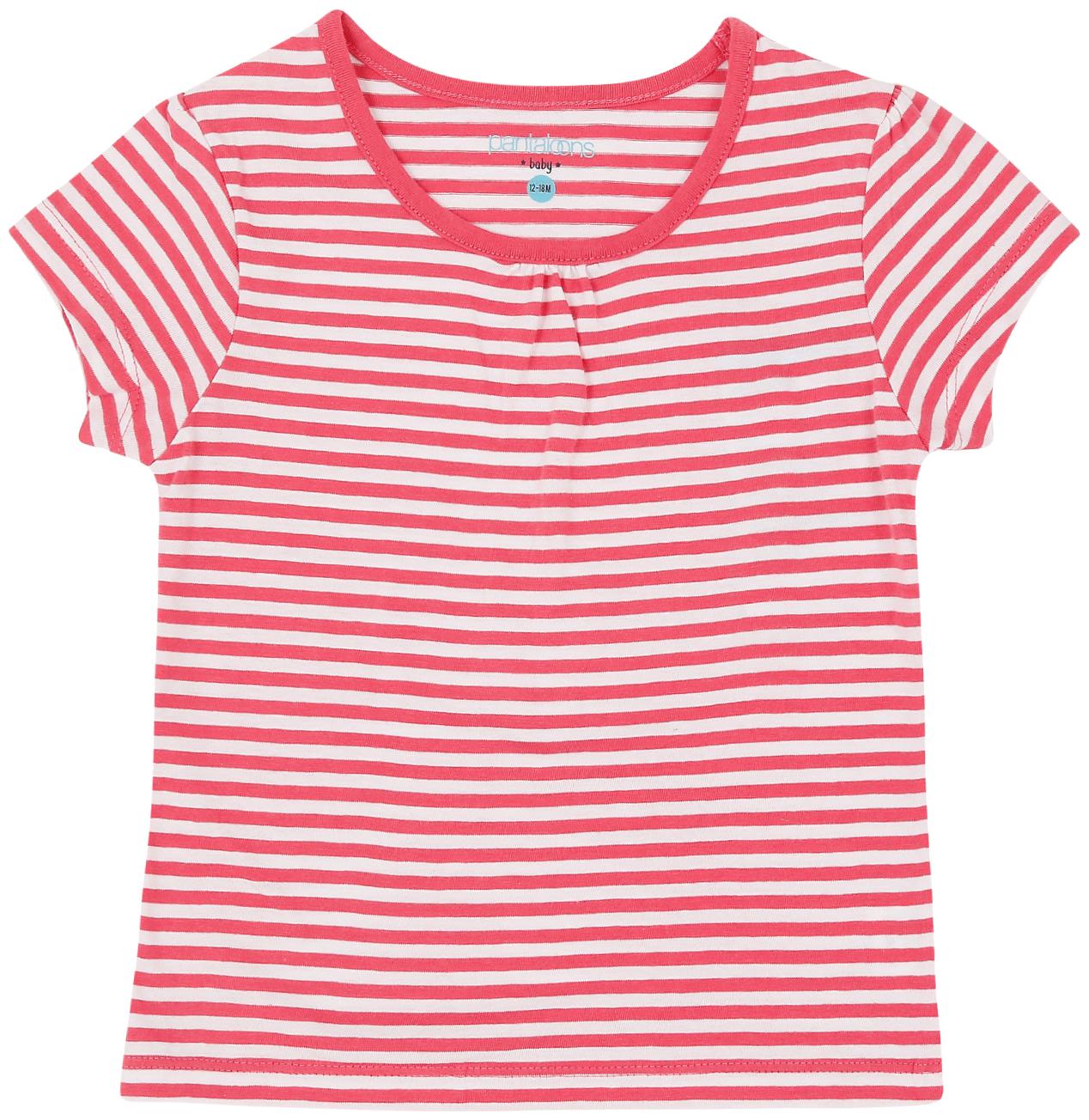 

Pantaloons Baby Cotton Striped T shirt for Baby Girl - Pink