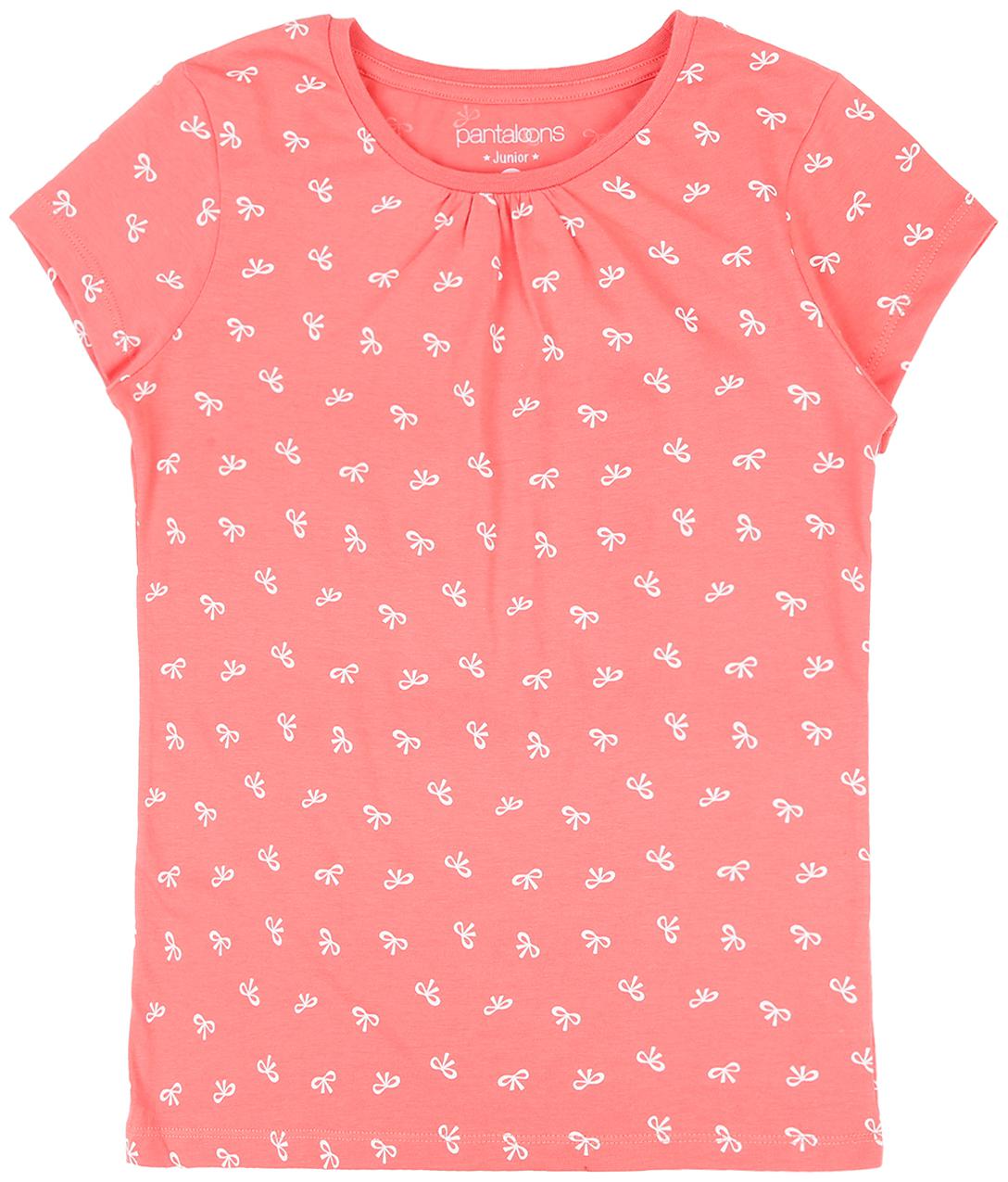 

Pantaloons Junior Girl Cotton Printed T shirt - Pink