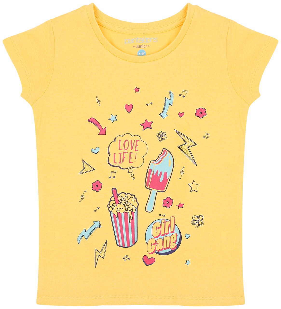 

Pantaloons Junior Girl Cotton Printed T shirt - Yellow
