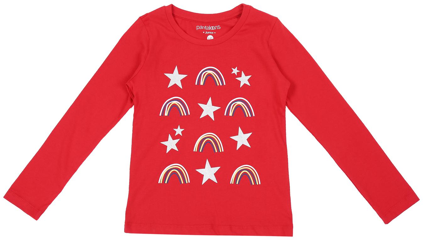 

Pantaloons Junior Girl Cotton Printed T shirt - Red