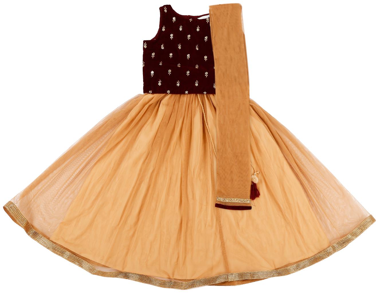 

Pantaloons Junior Girl s Polyester Self design Sleeveless Lehenga choli - Maroon Beige
