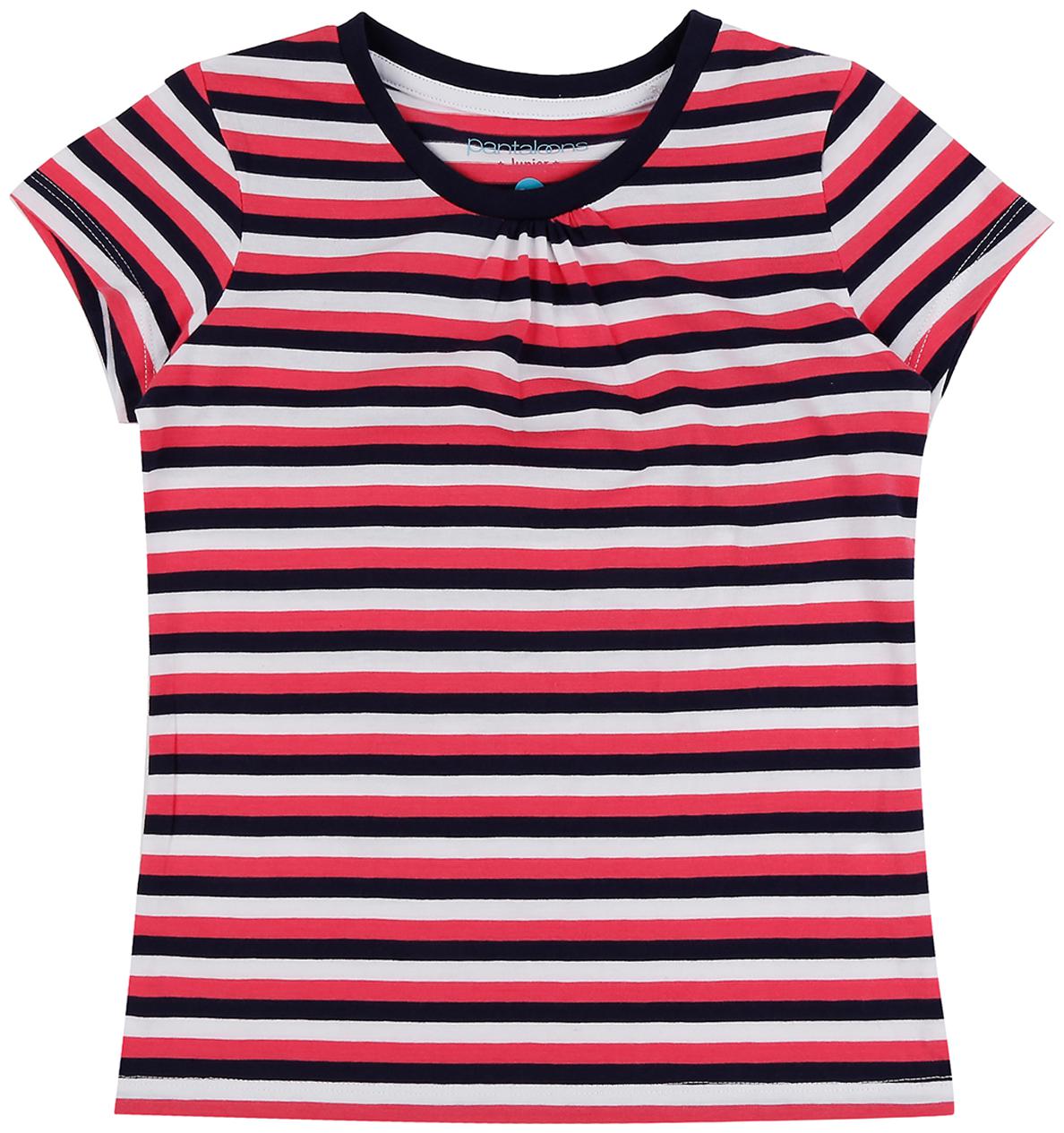 

Pantaloons Junior Girl Cotton Striped T shirt - Blue