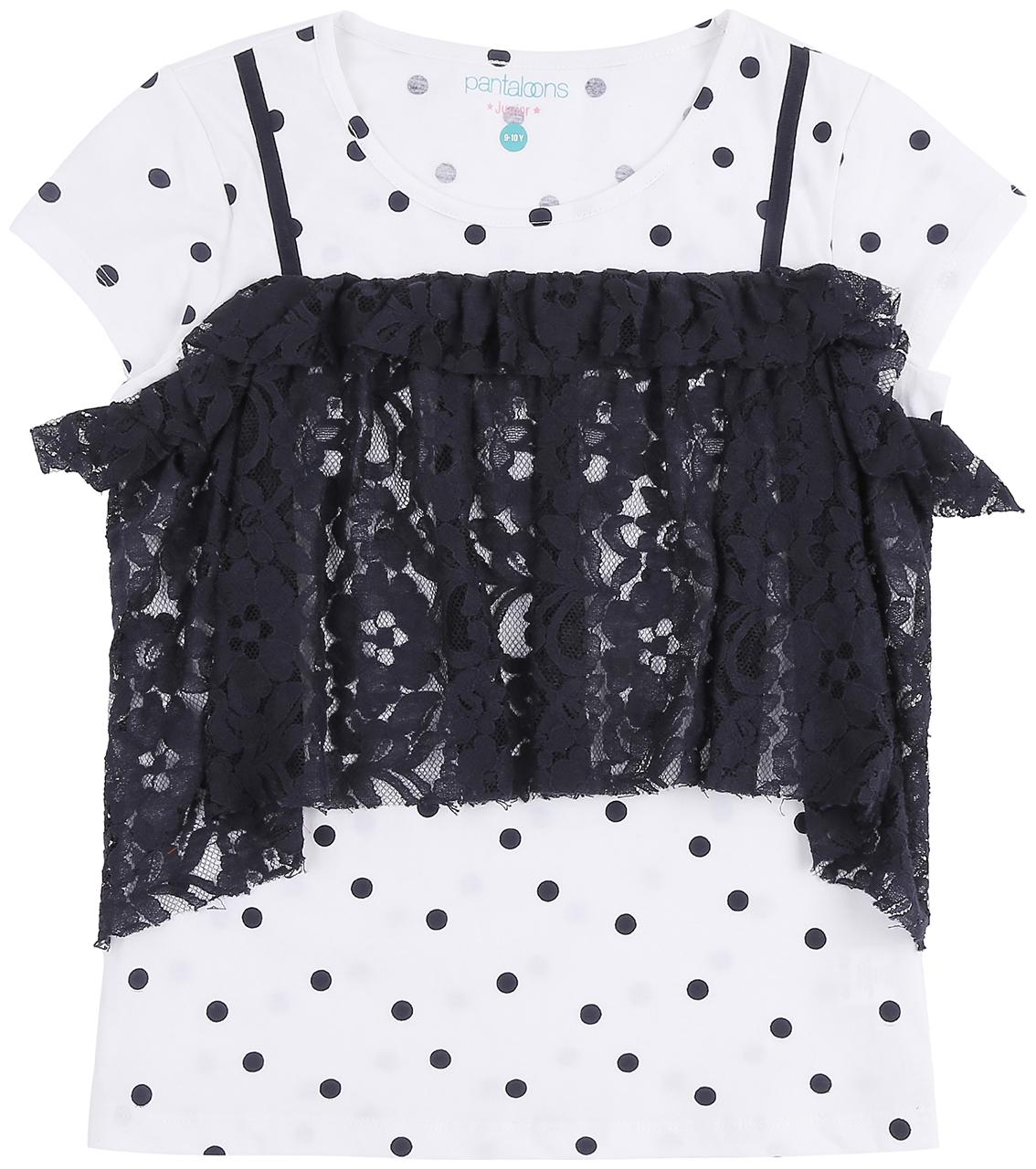 

Pantaloons Junior Girl Cotton Printed T shirt - White Black