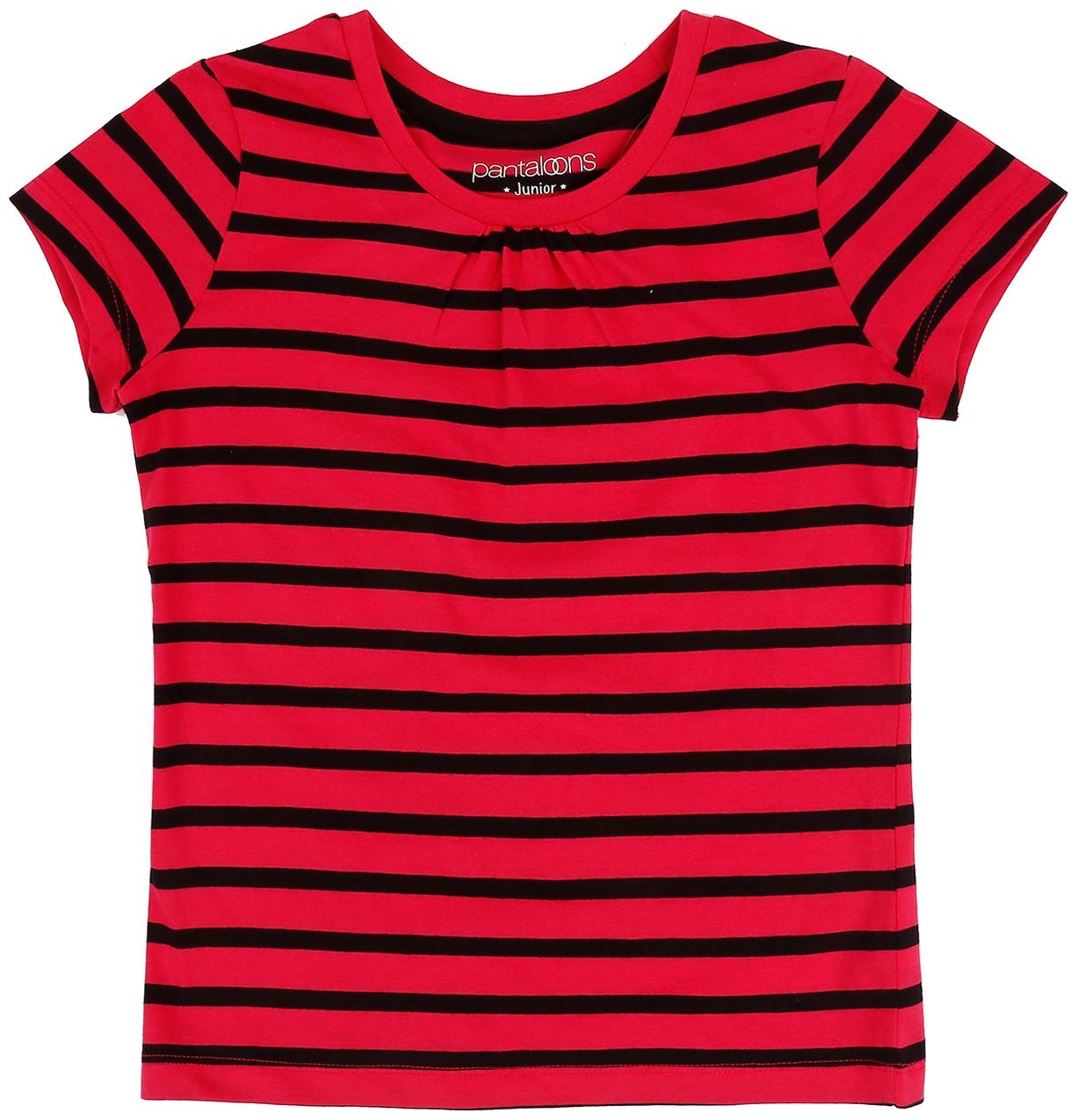 

Pantaloons Junior Girl Cotton Striped T shirt - Pink