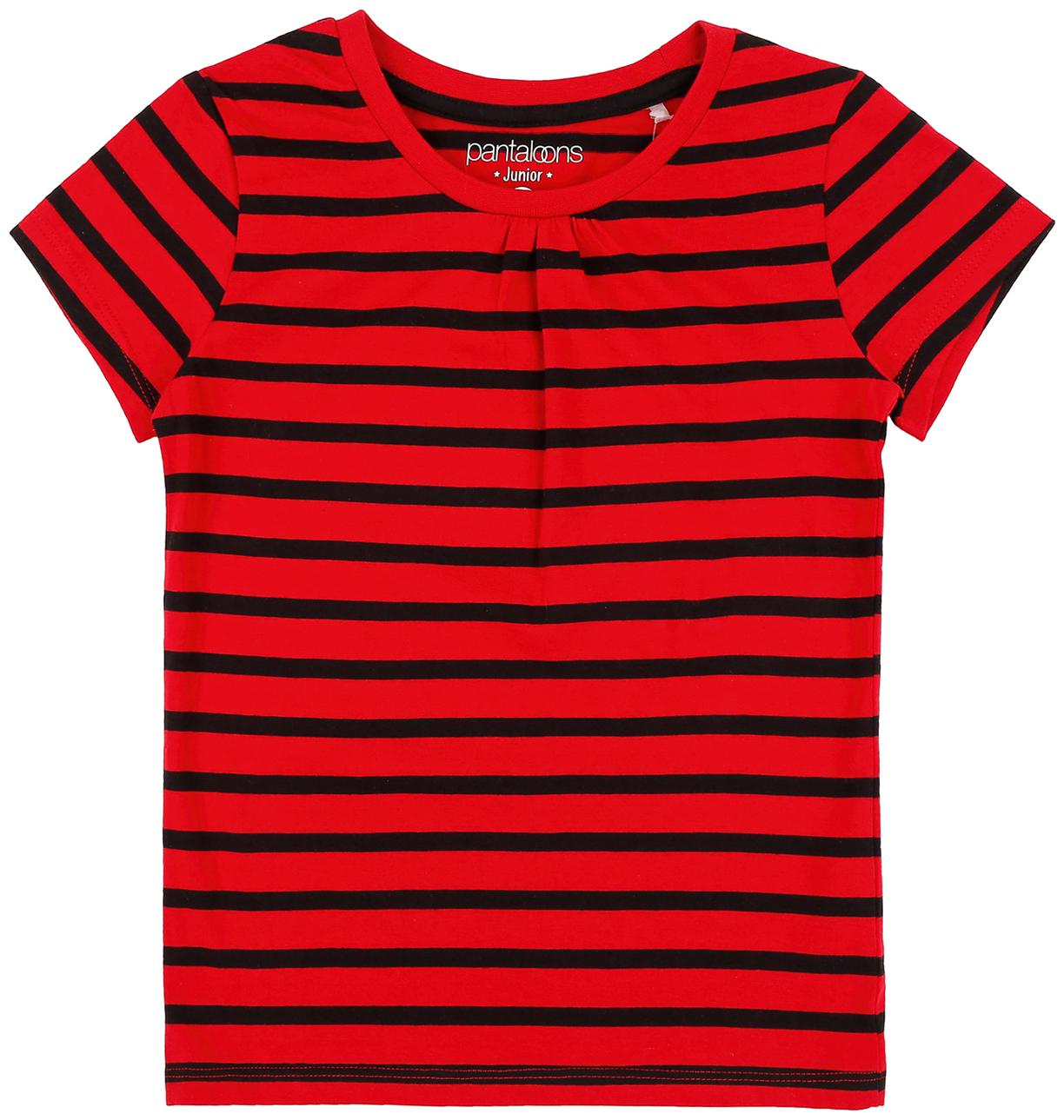 

Pantaloons Junior Girl Cotton Striped T shirt - Red