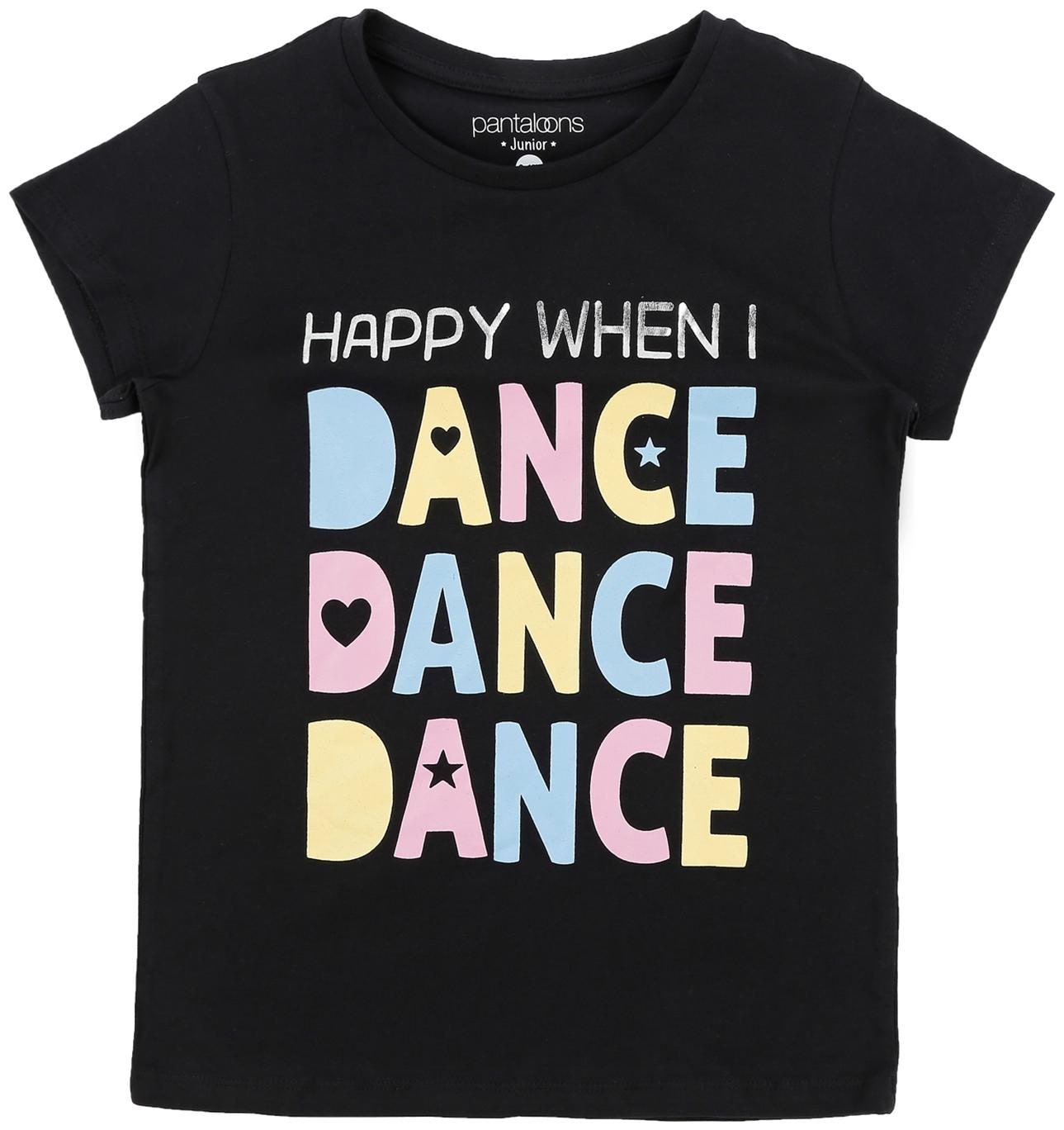 

Pantaloons Junior Girl Cotton Printed T shirt - Black