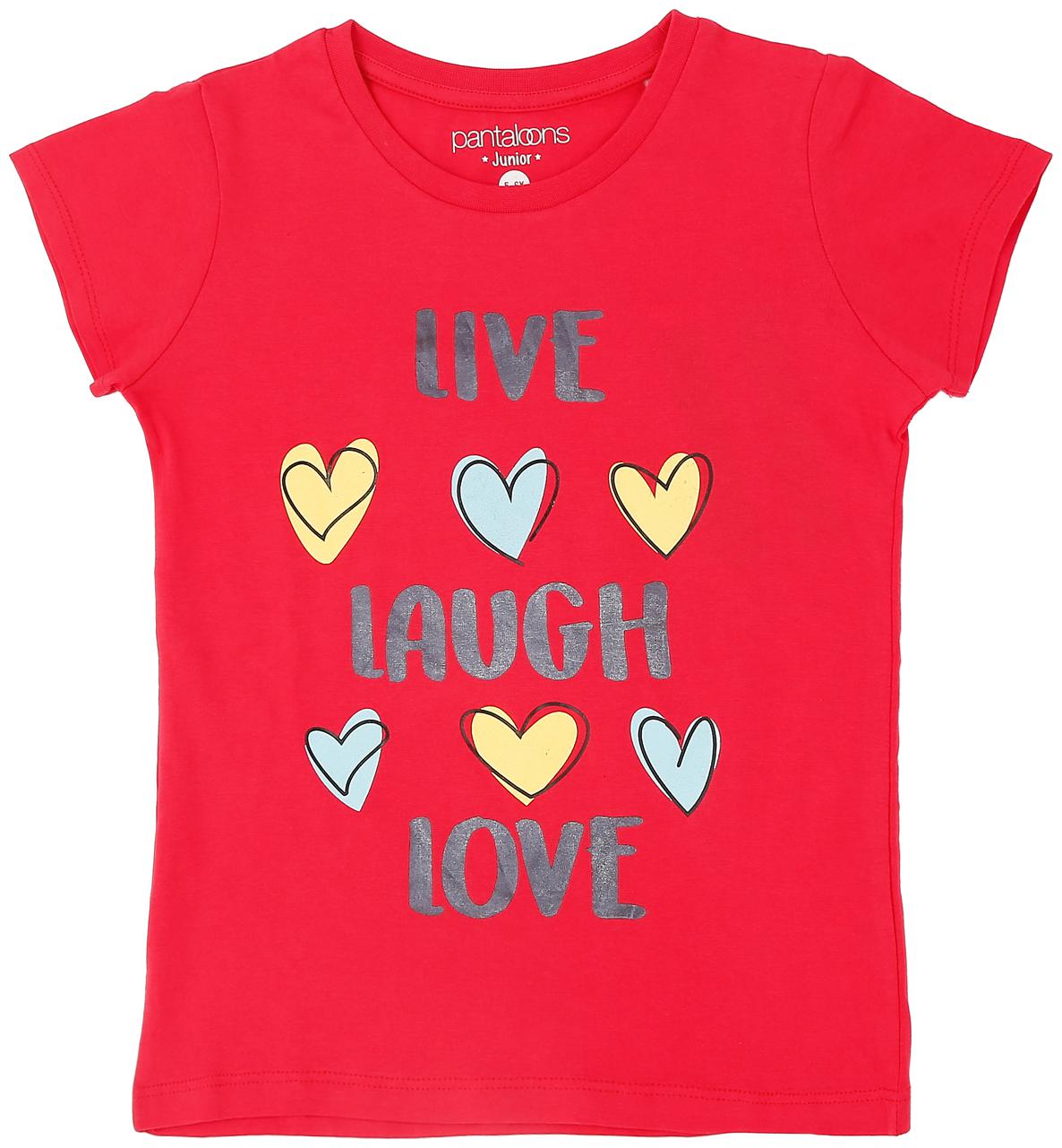 

Pantaloons Junior Girl Cotton Printed T shirt - Pink