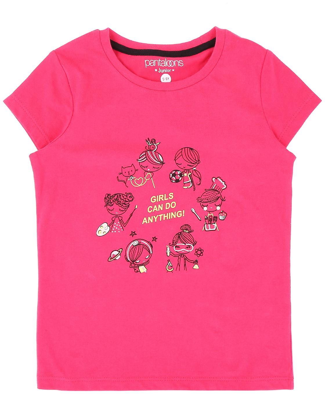 

Pantaloons Junior Girl Cotton Printed T shirt - Pink