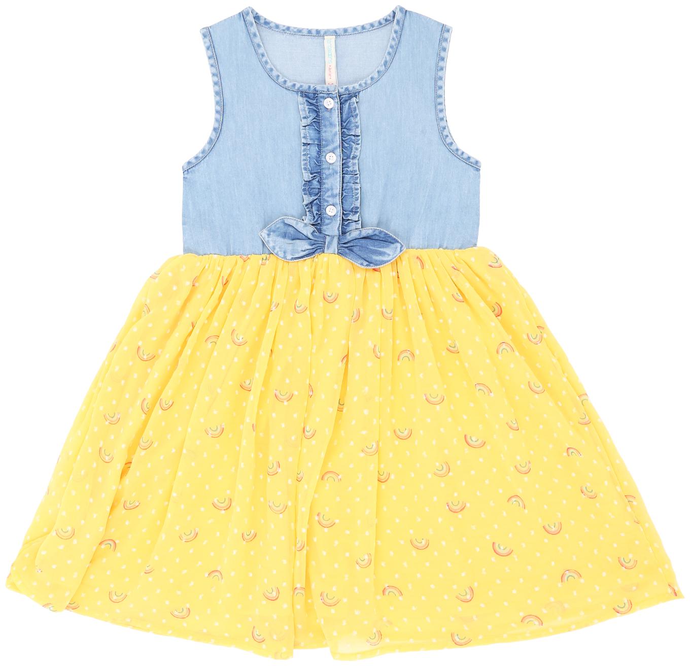 

Pantaloons Junior Blue Yellow Polyster Sleeveless Knee Length Princess Frock ( Pack of 1 )