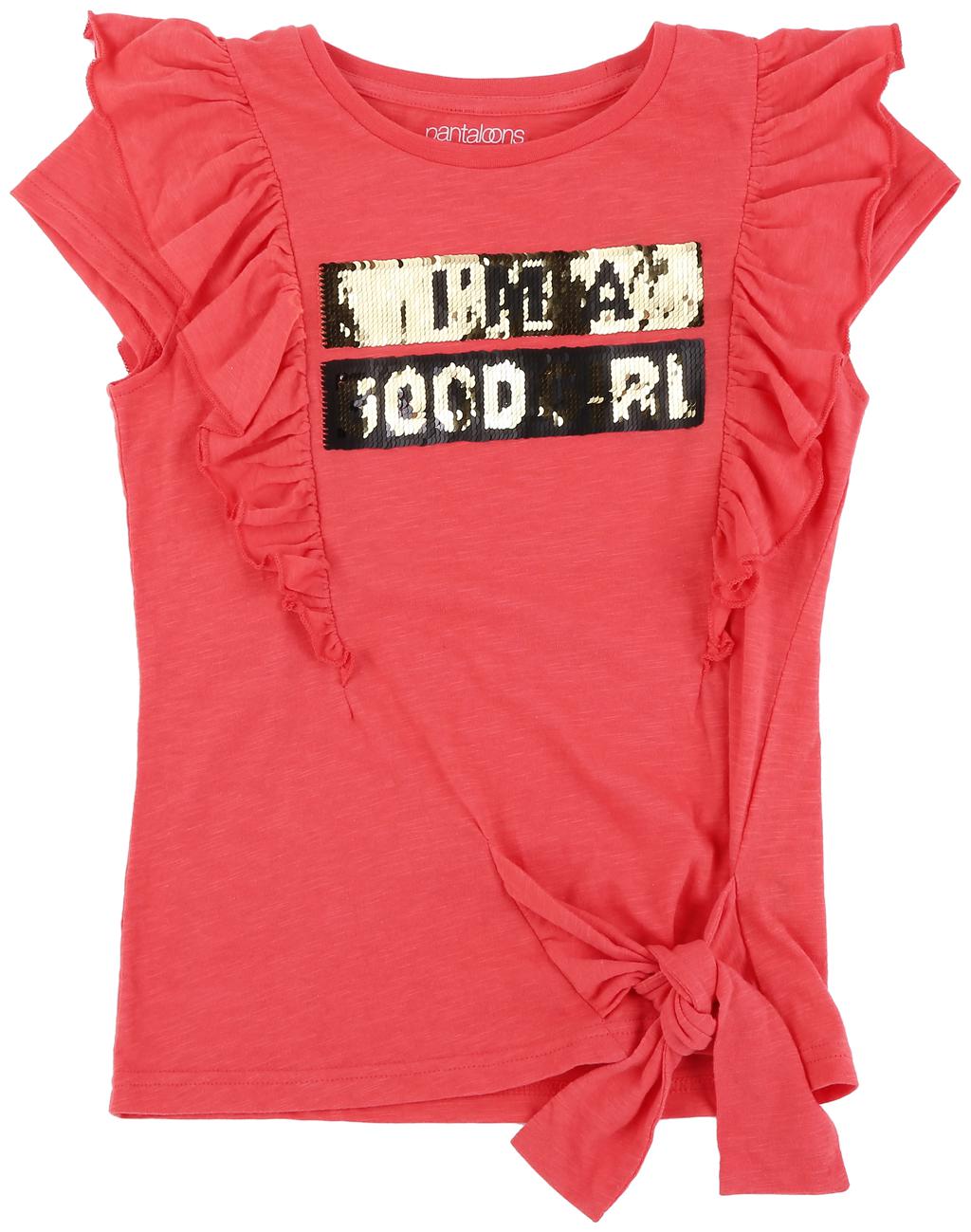 

Pantaloons Junior Girl Cotton Printed T shirt - Pink