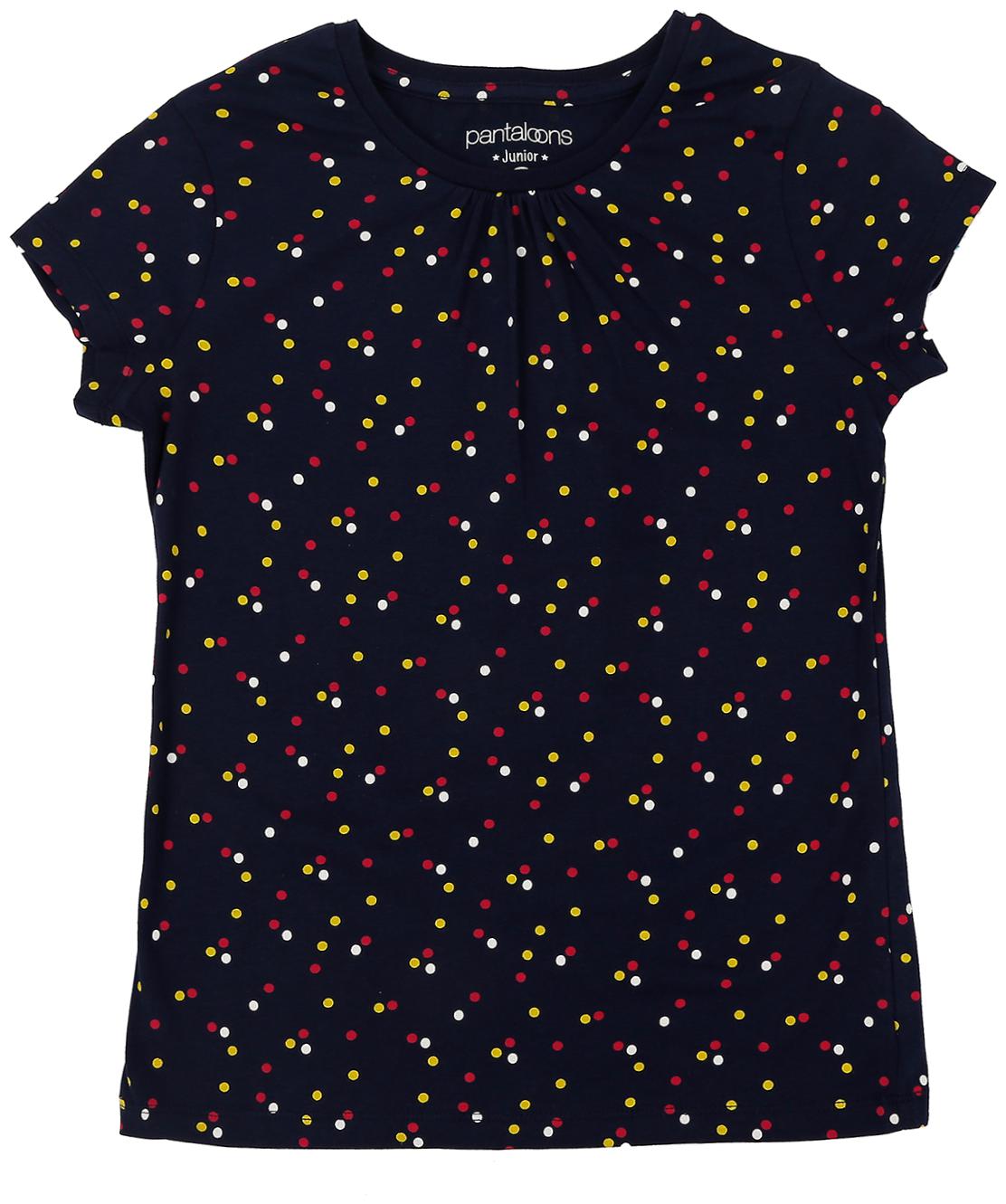 

Pantaloons Junior Girl Cotton Polka dots T shirt - Blue
