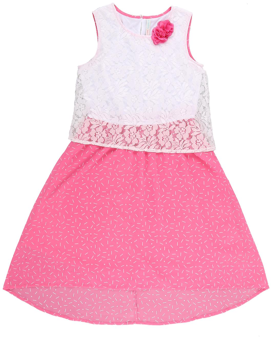 

Pantaloons Junior White Pink Georgette Short Sleeves Knee Length Princess Frock ( Pack of 1 )