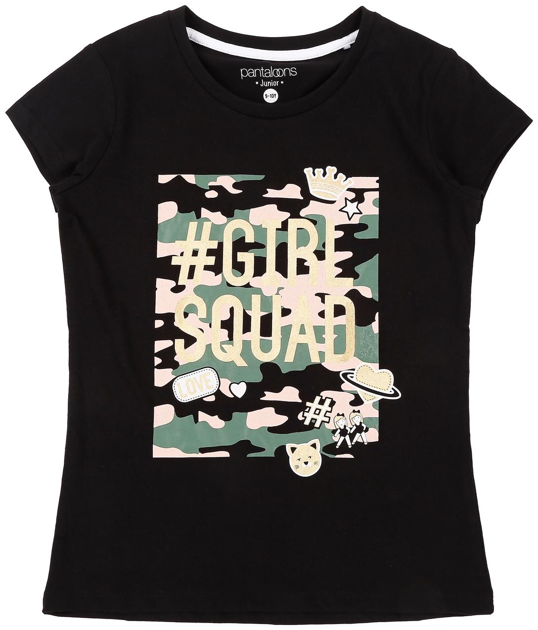 

Pantaloons Junior Girl Cotton Printed T shirt - Black