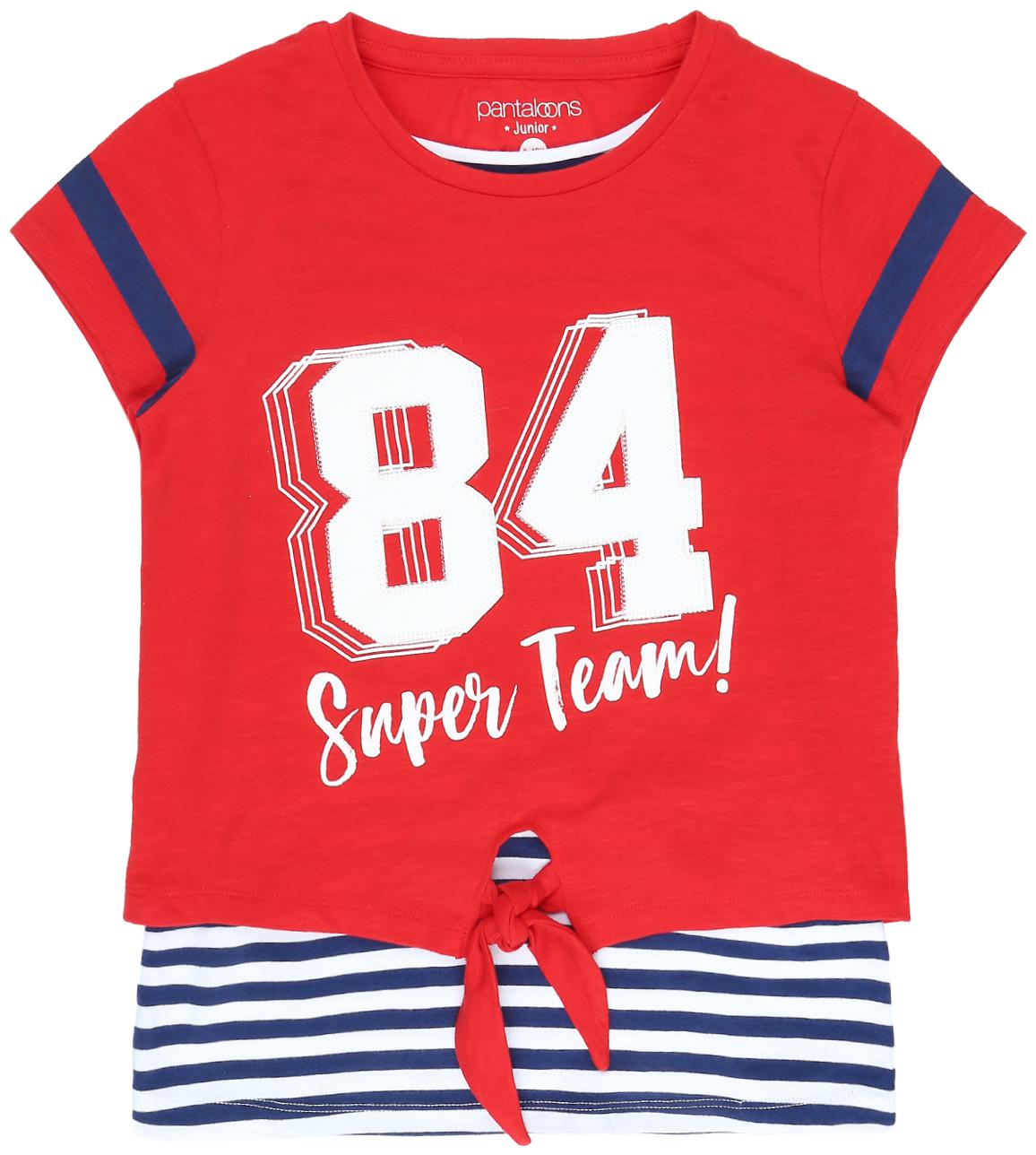 

Pantaloons Junior Girl Cotton Printed T shirt - Red