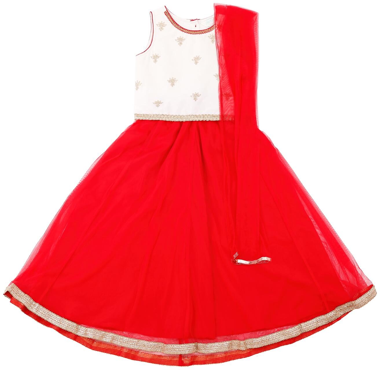 

Pantaloons Junior-Girls Pant Kurta Color White Red