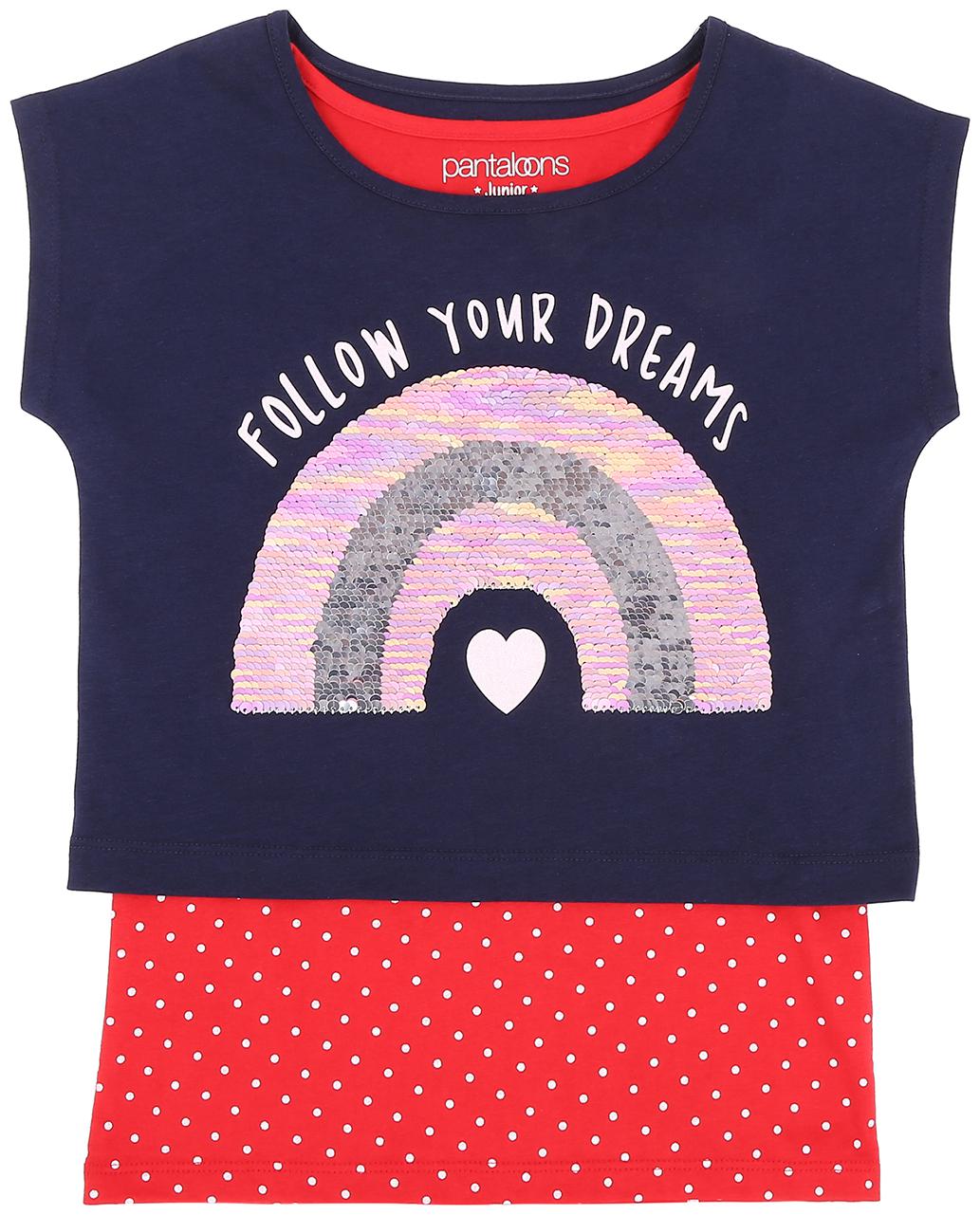 

Pantaloons Junior Girl Cotton Printed T shirt - Blue