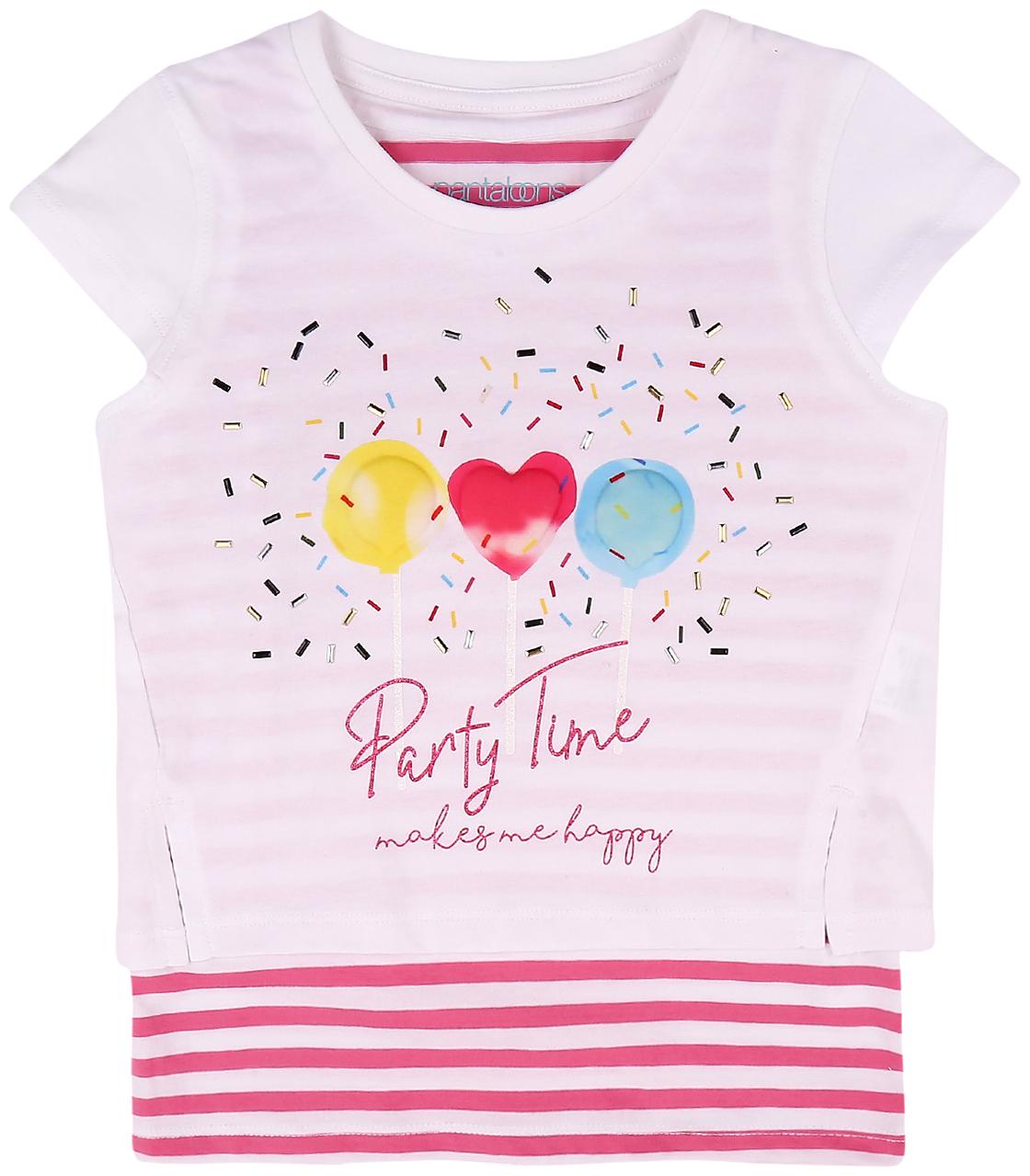 

Pantaloons Junior Girl Cotton Striped T shirt - Pink