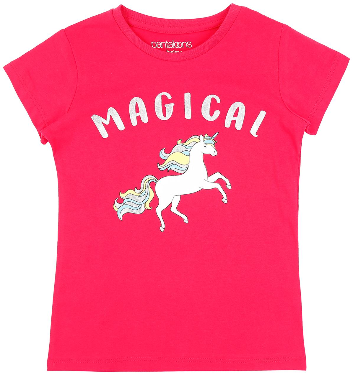 

Pantaloons Junior Girl Cotton Printed T shirt - Pink