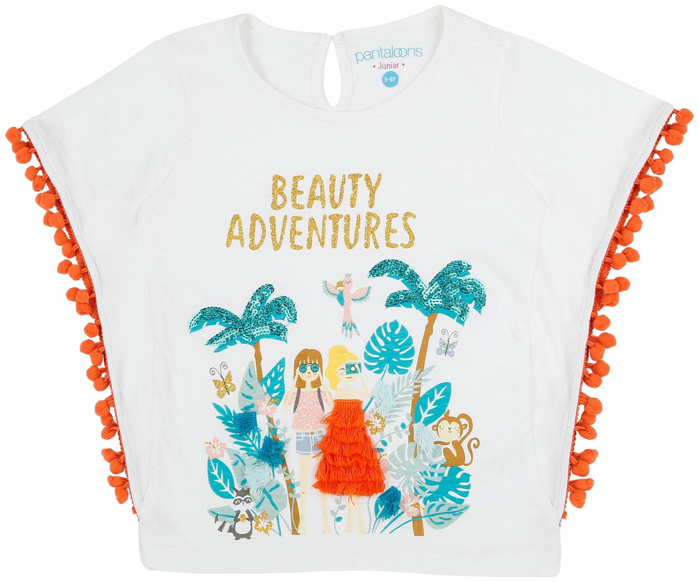 

Pantaloons Junior Girl Cotton Printed Top - White