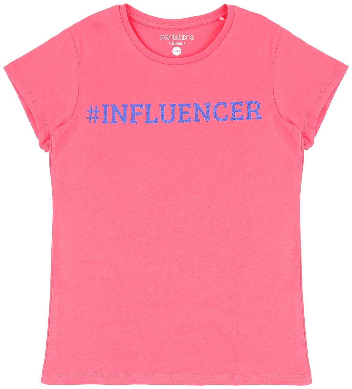 

Pantaloons Junior Girl Cotton Printed T shirt - Pink