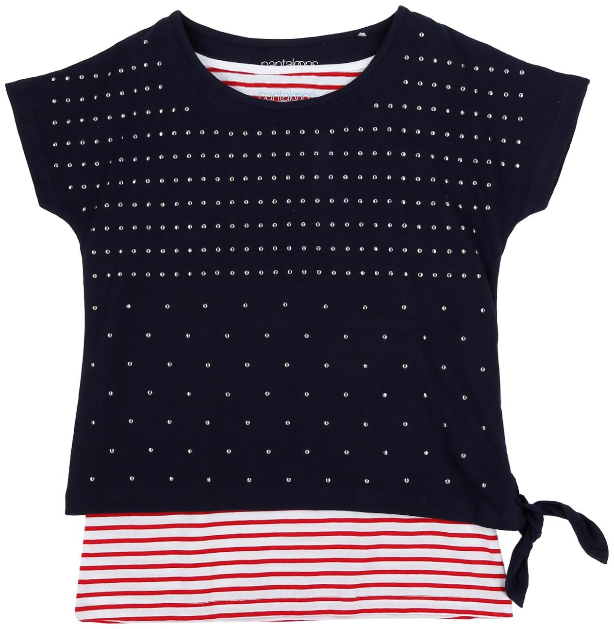 

Pantaloons Junior Girl Cotton Striped T shirt - Blue