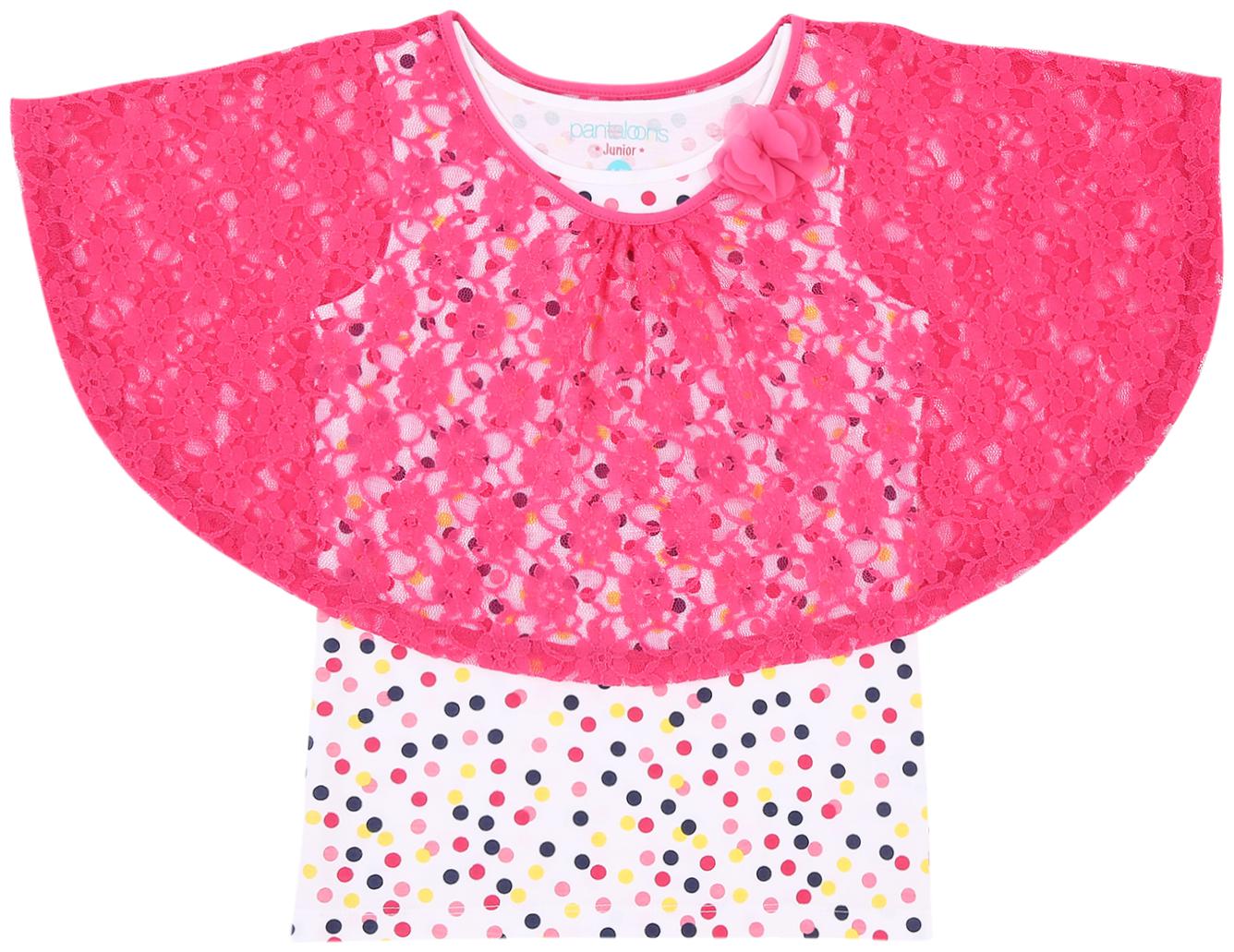 

Pantaloons Junior Girl Cotton Self design T shirt - Pink