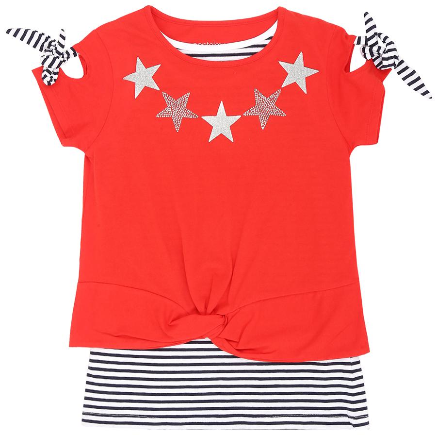 

Pantaloons Junior Girl Cotton Striped T shirt - Red
